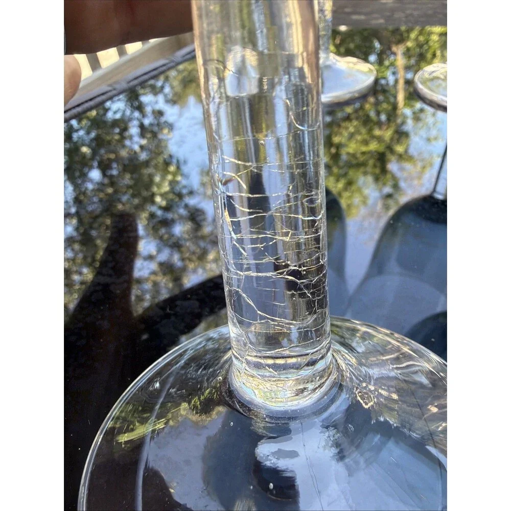 Blue Gorham Crystal Goblets Clear Crackle Stem Blown Glass Set of 4